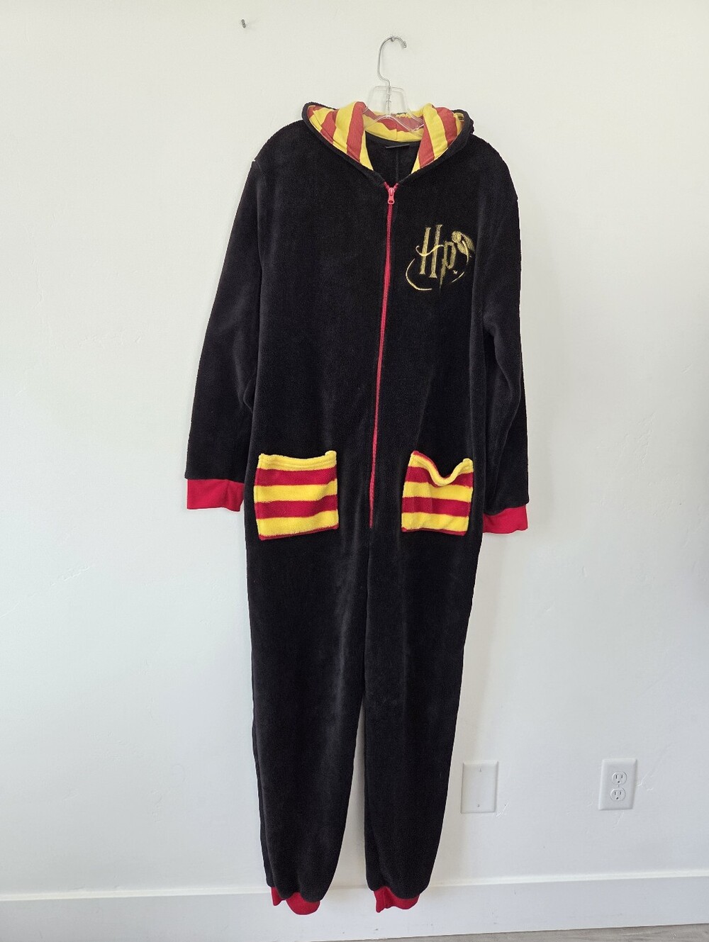 Harry Potter Gryffindor Adult Onesie Pajama Plush Velour Wizard One Piece Large